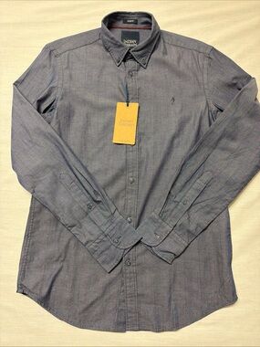 Indian Terrain Men's Navy Blue Button-Down Long Sleeve Shirt Small